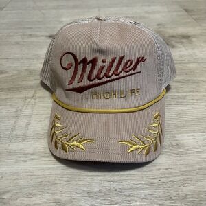 Miller High Life Snapback Hat Beige NWT Corduroy Mesh Trucker Retro Dad‎ Beer